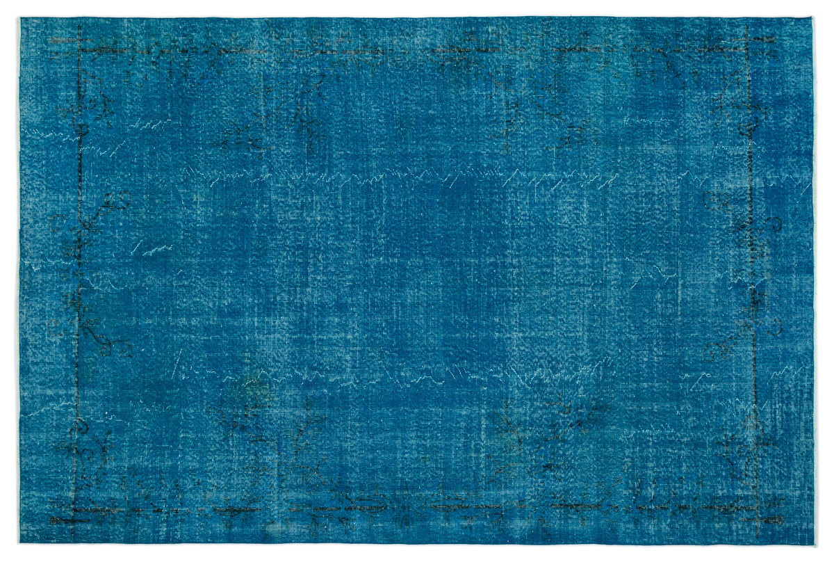 Turquoise  Over Dyed Vintage Rug 6'8'' x 9'11'' ft 203 x 303 cm