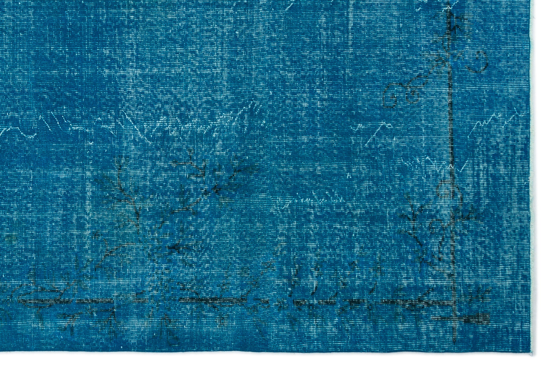 Turquoise  Over Dyed Vintage Rug 6'8'' x 9'11'' ft 203 x 303 cm