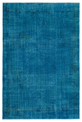Turquoise  Over Dyed Vintage Rug 6'8'' x 9'11'' ft 203 x 303 cm