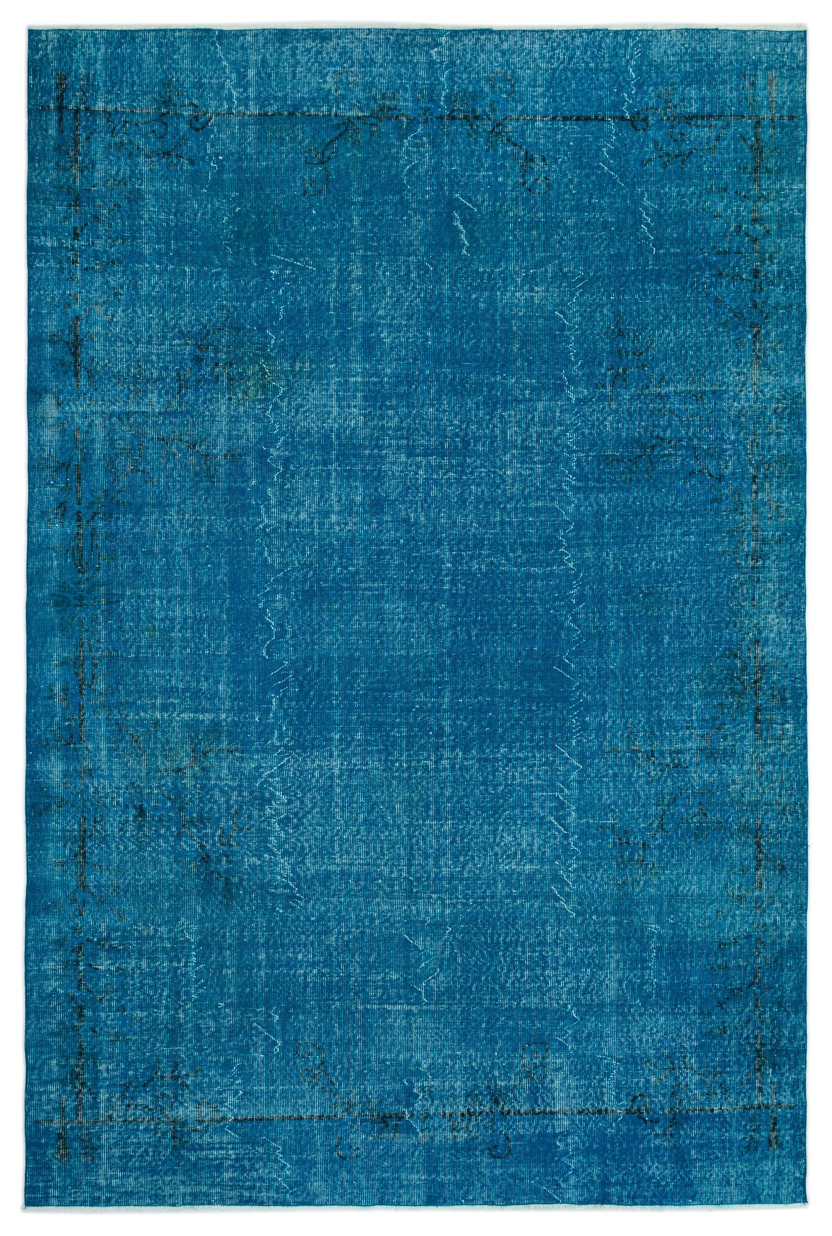 Turquoise  Over Dyed Vintage Rug 6'8'' x 9'11'' ft 203 x 303 cm