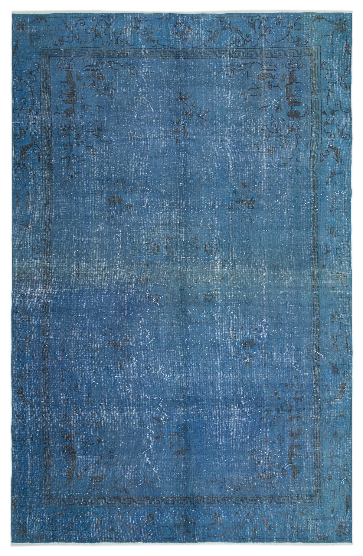 Blue Over Dyed Vintage Rug 6&#39;6&#39;&#39; x 10&#39;1&#39;&#39; ft 198 x 307 cm