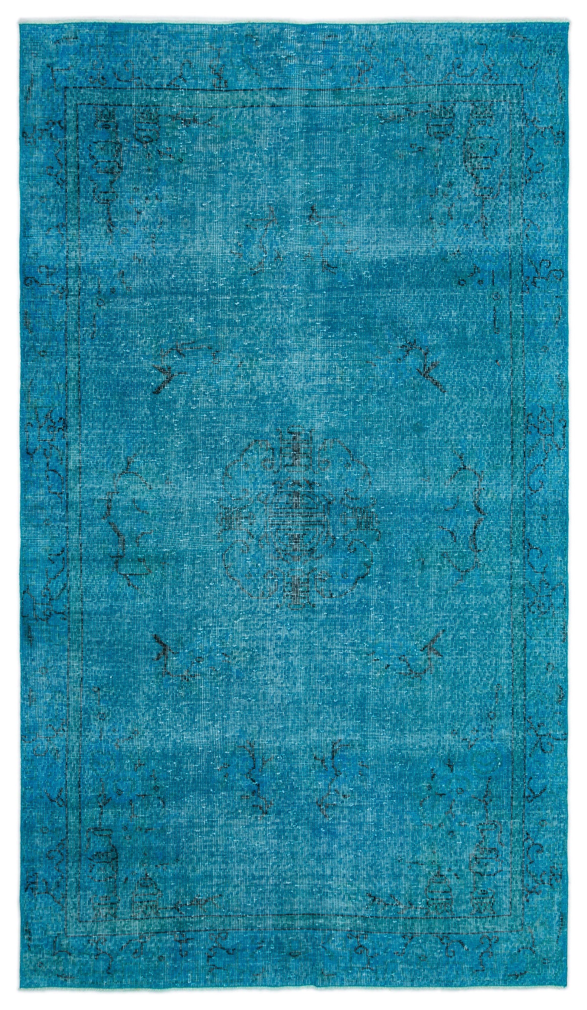 Turquoise  Over Dyed Vintage Rug 5&#39;4&#39;&#39; x 9&#39;1&#39;&#39; ft 163 x 278 cm