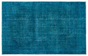 Turquoise  Over Dyed Vintage Rug 5'11'' x 9'4'' ft 181 x 284 cm