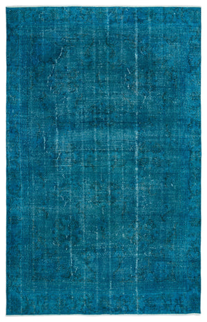 Turquoise  Over Dyed Vintage Rug 5'11'' x 9'4'' ft 181 x 284 cm