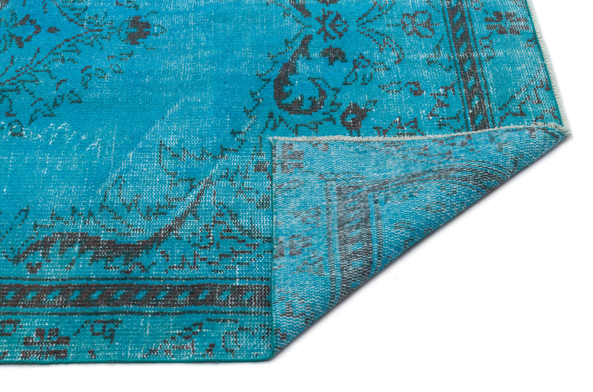 Turquoise  Over Dyed Vintage Rug 4&#39;10&#39;&#39; x 8&#39;2&#39;&#39; ft 147 x 250 cm