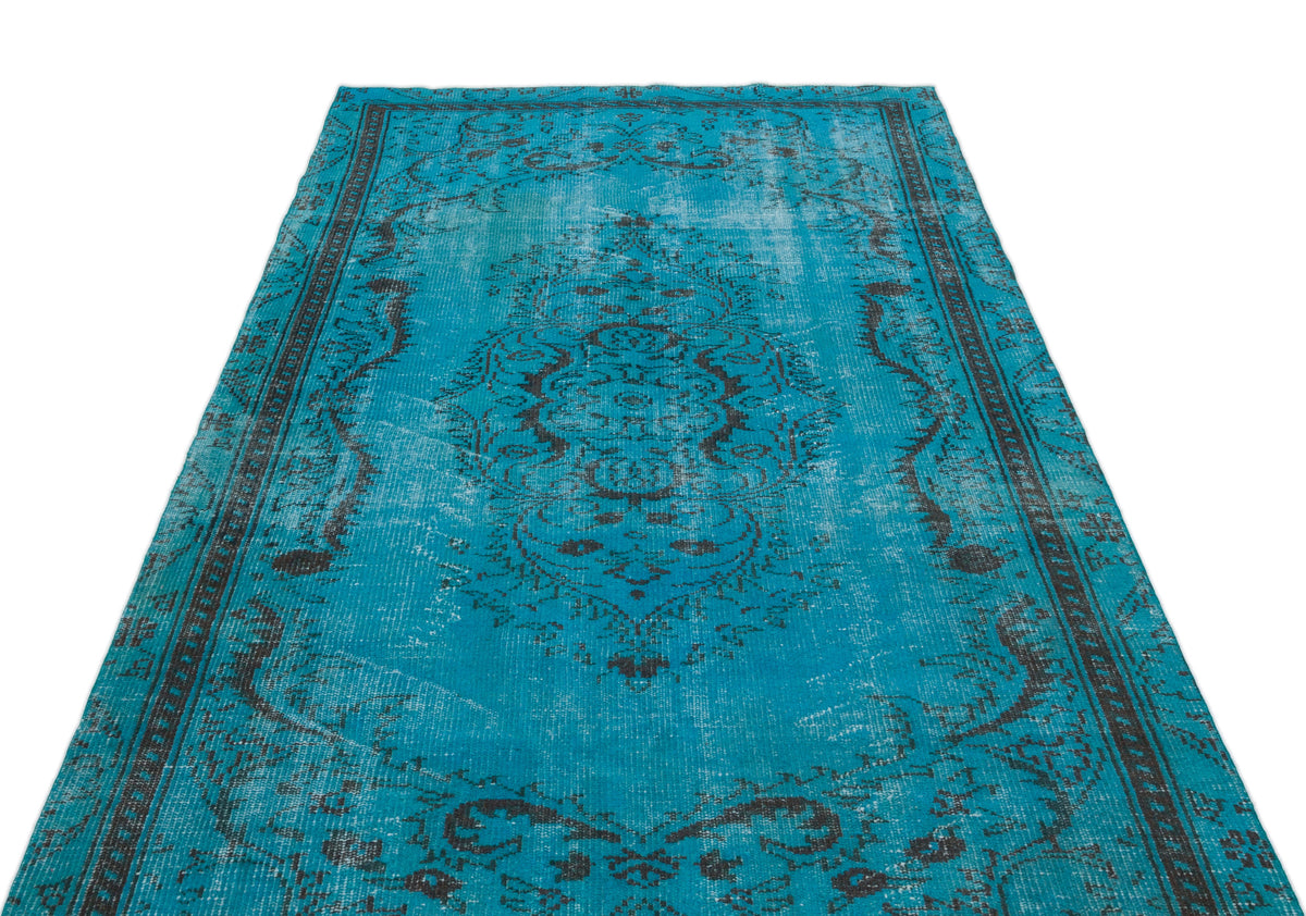 Turquoise  Over Dyed Vintage Rug 4&#39;10&#39;&#39; x 8&#39;2&#39;&#39; ft 147 x 250 cm