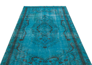 Turquoise  Over Dyed Vintage Rug 4'10'' x 8'2'' ft 147 x 250 cm