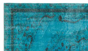 Turquoise  Over Dyed Vintage Rug 4'10'' x 8'2'' ft 147 x 250 cm