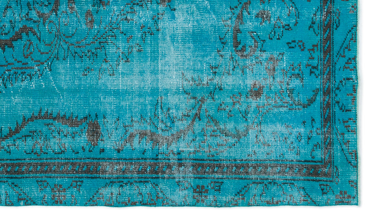 Turquoise  Over Dyed Vintage Rug 4&#39;10&#39;&#39; x 8&#39;2&#39;&#39; ft 147 x 250 cm