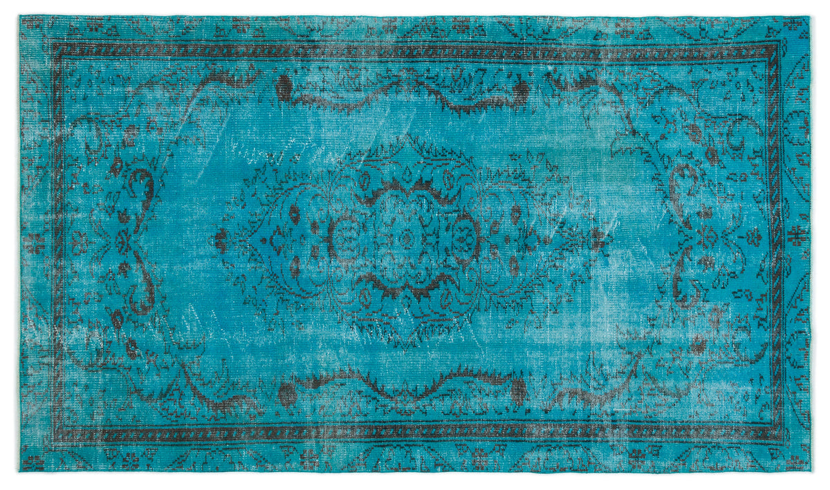 Turquoise  Over Dyed Vintage Rug 4&#39;10&#39;&#39; x 8&#39;2&#39;&#39; ft 147 x 250 cm