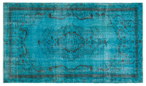 Turquoise  Over Dyed Vintage Rug 4'10'' x 8'2'' ft 147 x 250 cm