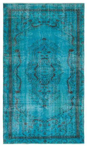 Turquoise  Over Dyed Vintage Rug 4'10'' x 8'2'' ft 147 x 250 cm