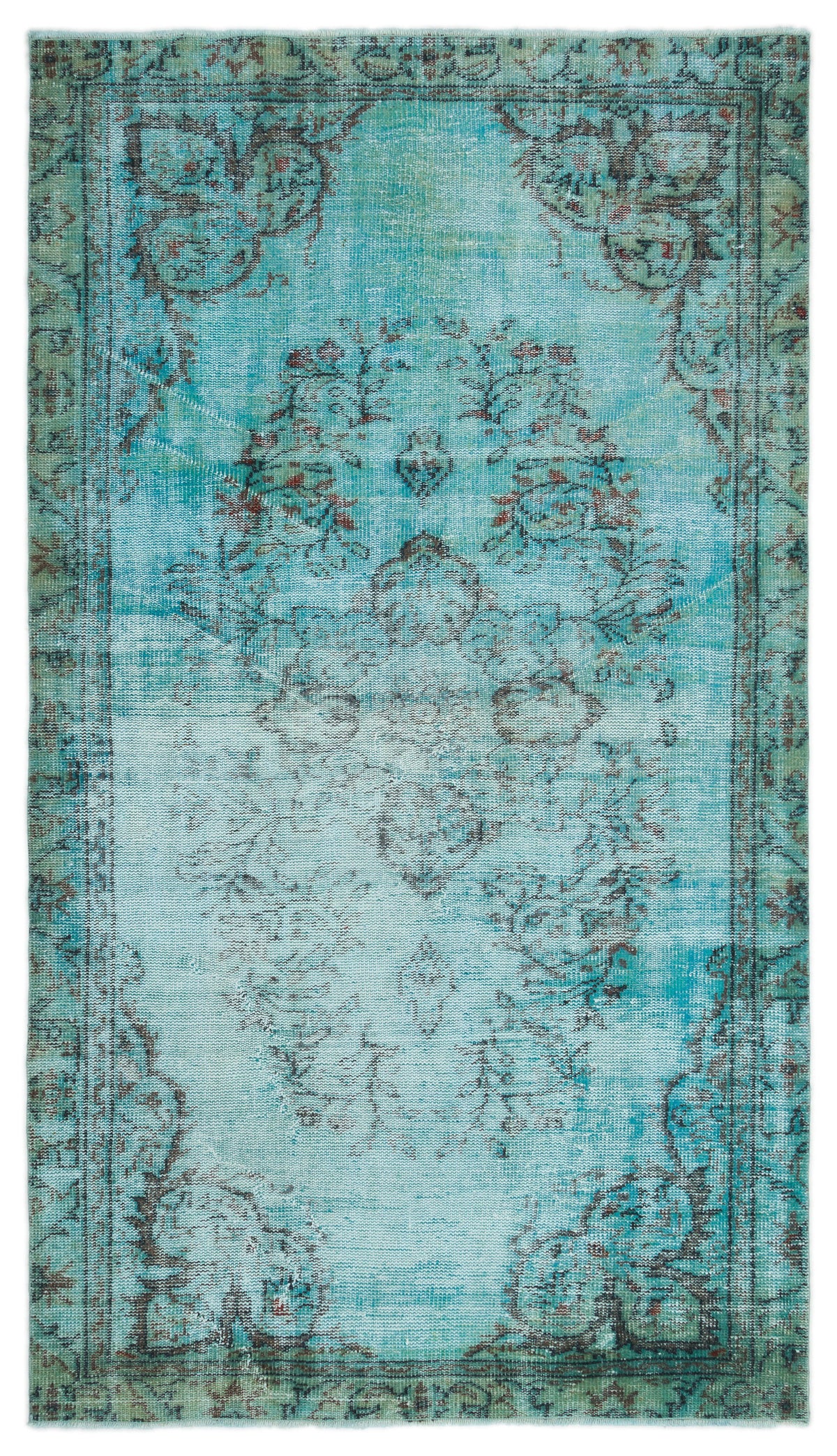 Turquoise  Over Dyed Vintage Rug 4&#39;11&#39;&#39; x 8&#39;5&#39;&#39; ft 150 x 256 cm
