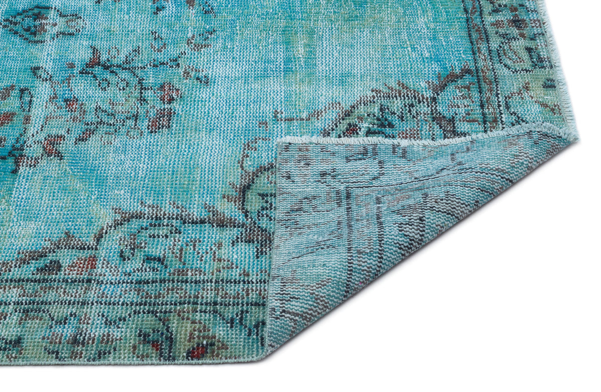 Turquoise  Over Dyed Vintage Rug 4&#39;11&#39;&#39; x 8&#39;5&#39;&#39; ft 150 x 256 cm