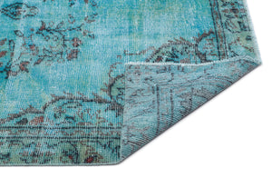 Turquoise  Over Dyed Vintage Rug 4'11'' x 8'5'' ft 150 x 256 cm