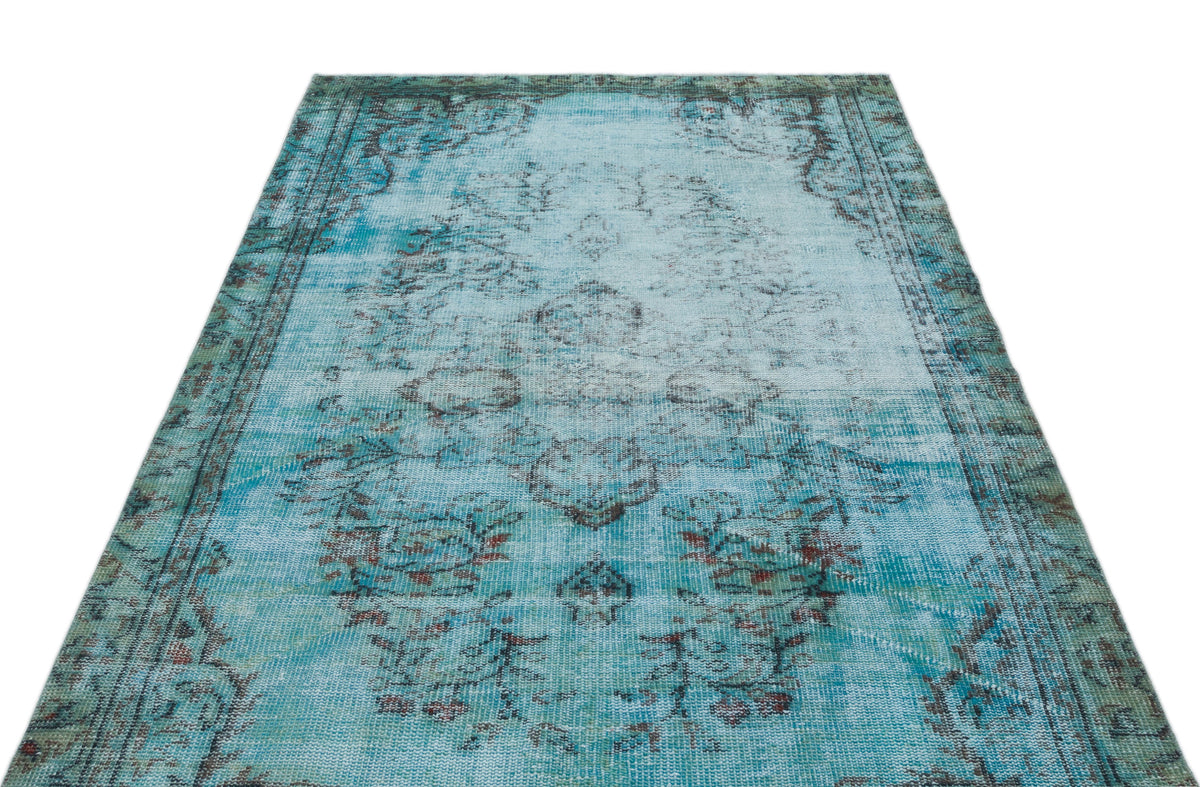 Turquoise  Over Dyed Vintage Rug 4&#39;11&#39;&#39; x 8&#39;5&#39;&#39; ft 150 x 256 cm