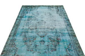 Turquoise  Over Dyed Vintage Rug 4'11'' x 8'5'' ft 150 x 256 cm