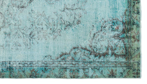 Turquoise  Over Dyed Vintage Rug 4'11'' x 8'5'' ft 150 x 256 cm