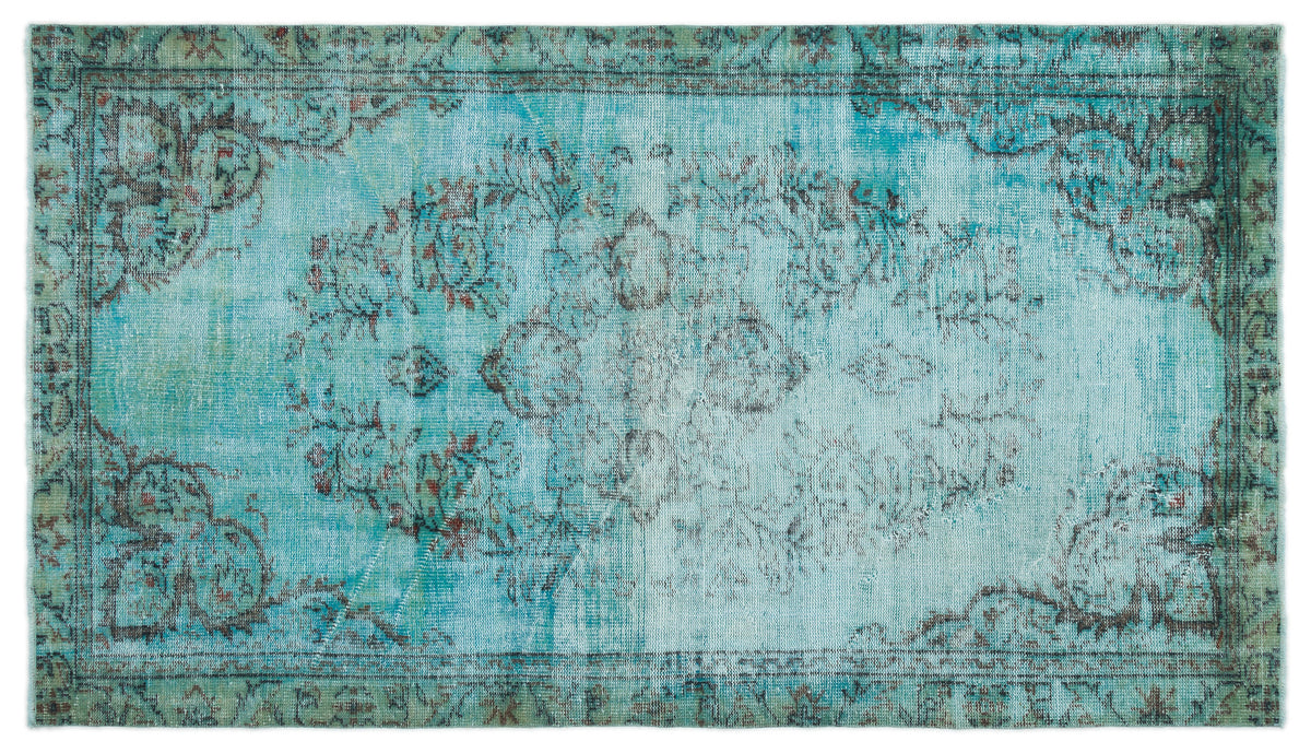 Turquoise  Over Dyed Vintage Rug 4&#39;11&#39;&#39; x 8&#39;5&#39;&#39; ft 150 x 256 cm