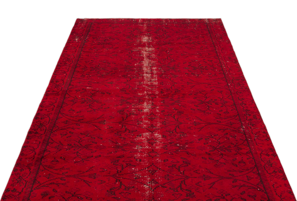 Red Over Dyed Vintage Rug 4&#39;12&#39;&#39; x 8&#39;10&#39;&#39; ft 152 x 268 cm