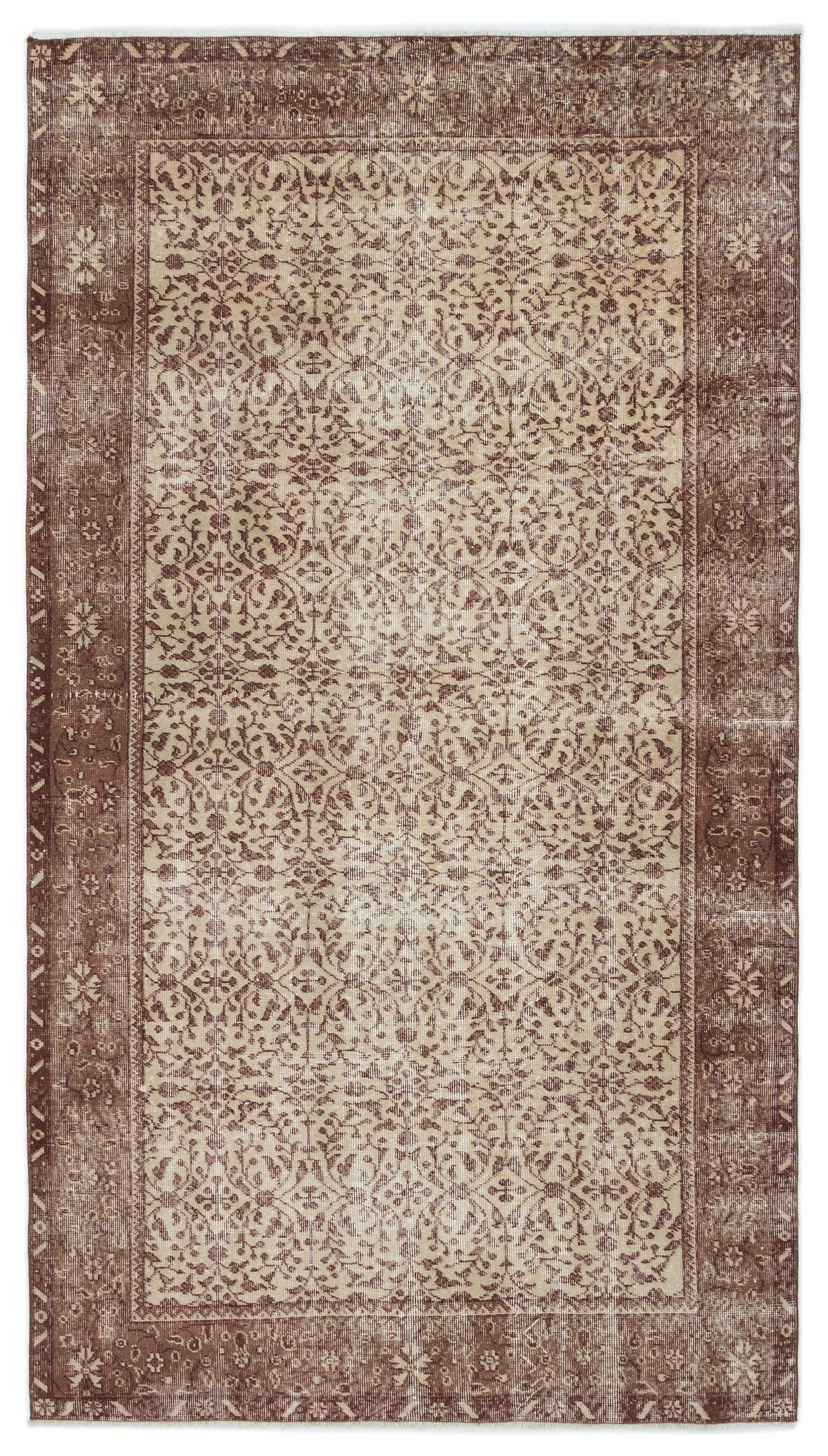 Brown Over Dyed Vintage Rug 4&#39;8&#39;&#39; x 8&#39;4&#39;&#39; ft 143 x 255 cm