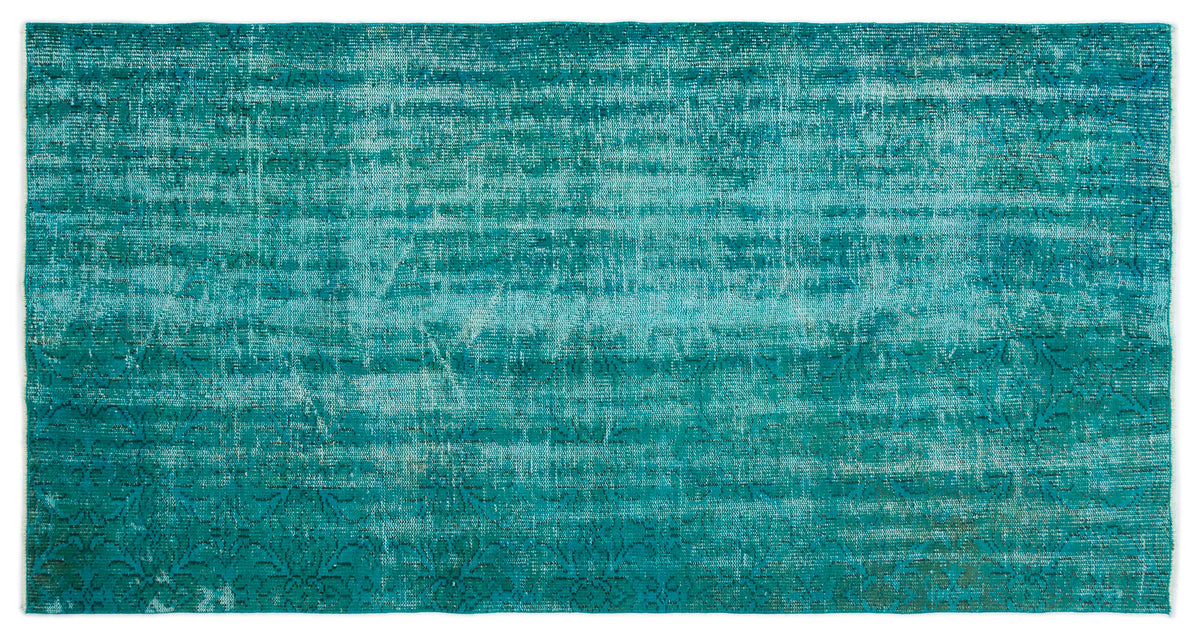Turquoise  Over Dyed Vintage Rug 4&#39;2&#39;&#39; x 7&#39;10&#39;&#39; ft 126 x 238 cm