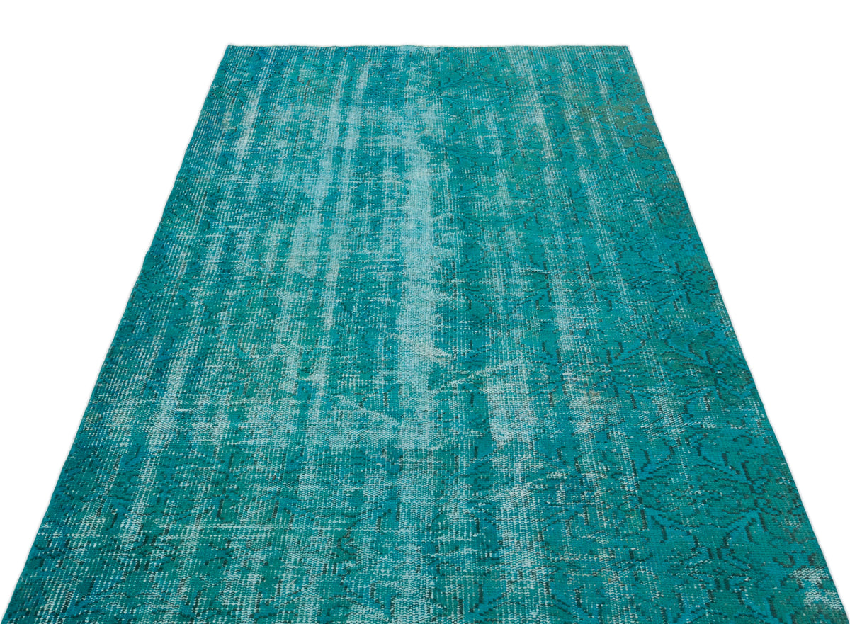 Turquoise  Over Dyed Vintage Rug 4&#39;2&#39;&#39; x 7&#39;10&#39;&#39; ft 126 x 238 cm