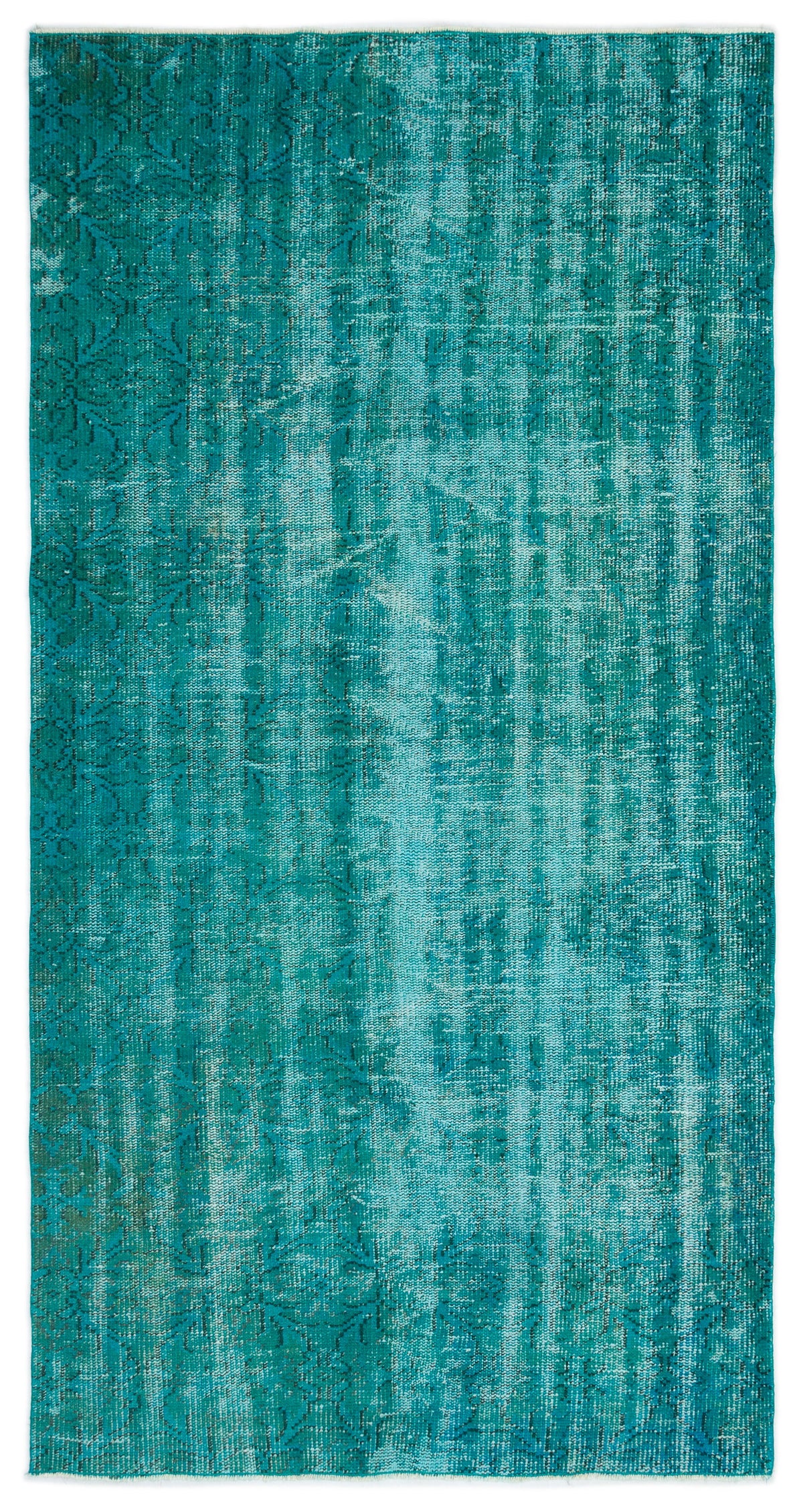 Turquoise  Over Dyed Vintage Rug 4&#39;2&#39;&#39; x 7&#39;10&#39;&#39; ft 126 x 238 cm