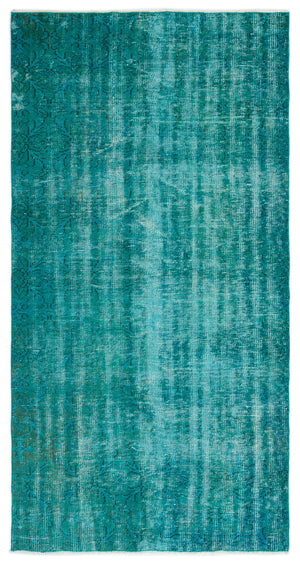 Turquoise  Over Dyed Vintage Rug 4'2'' x 7'10'' ft 126 x 238 cm