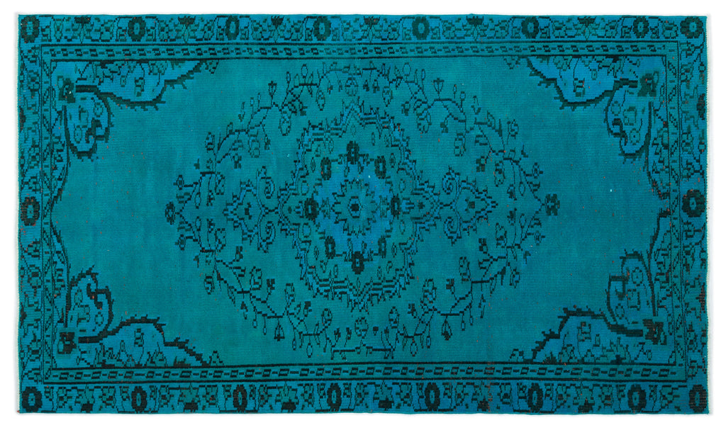 Turquoise  Over Dyed Vintage Rug 4'5'' x 7'4'' ft 135 x 224 cm