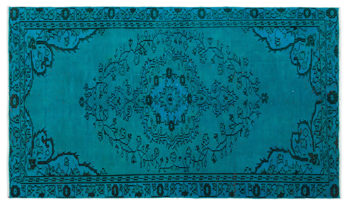 Turquoise  Over Dyed Vintage Rug 4&#39;5&#39;&#39; x 7&#39;4&#39;&#39; ft 135 x 224 cm