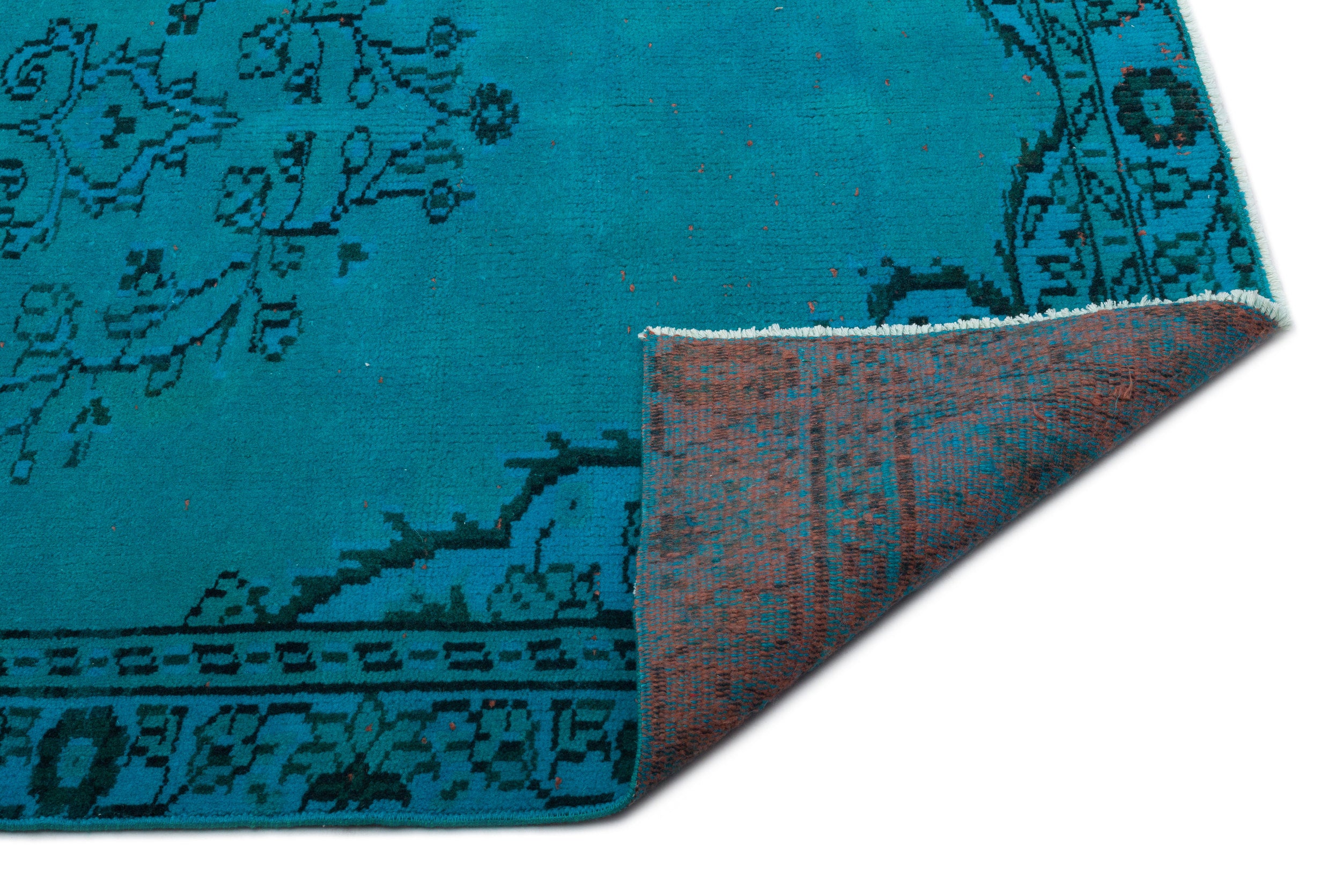 Turquoise  Over Dyed Vintage Rug 4'5'' x 7'4'' ft 135 x 224 cm