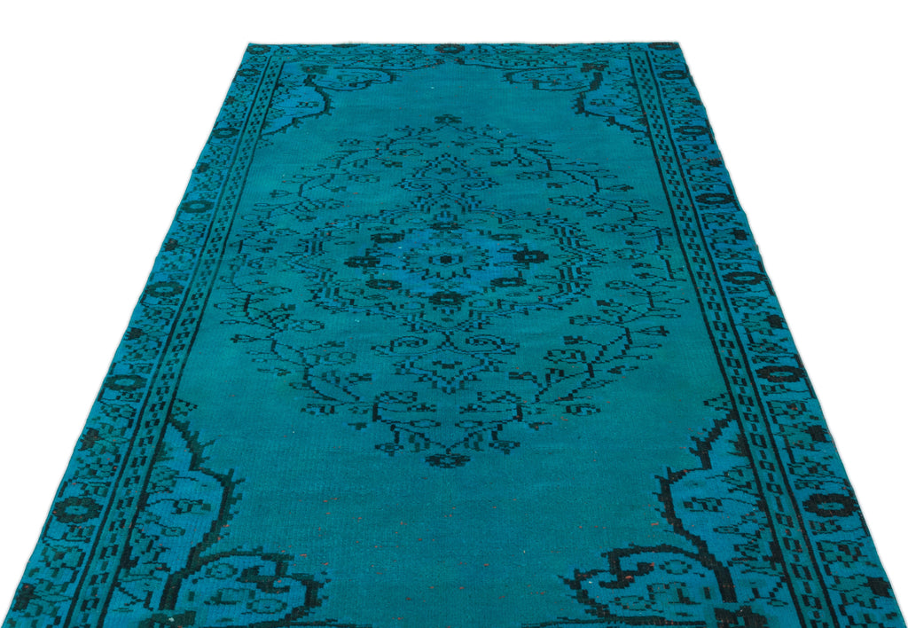 Turquoise  Over Dyed Vintage Rug 4'5'' x 7'4'' ft 135 x 224 cm