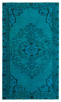Turquoise  Over Dyed Vintage Rug 4'5'' x 7'4'' ft 135 x 224 cm