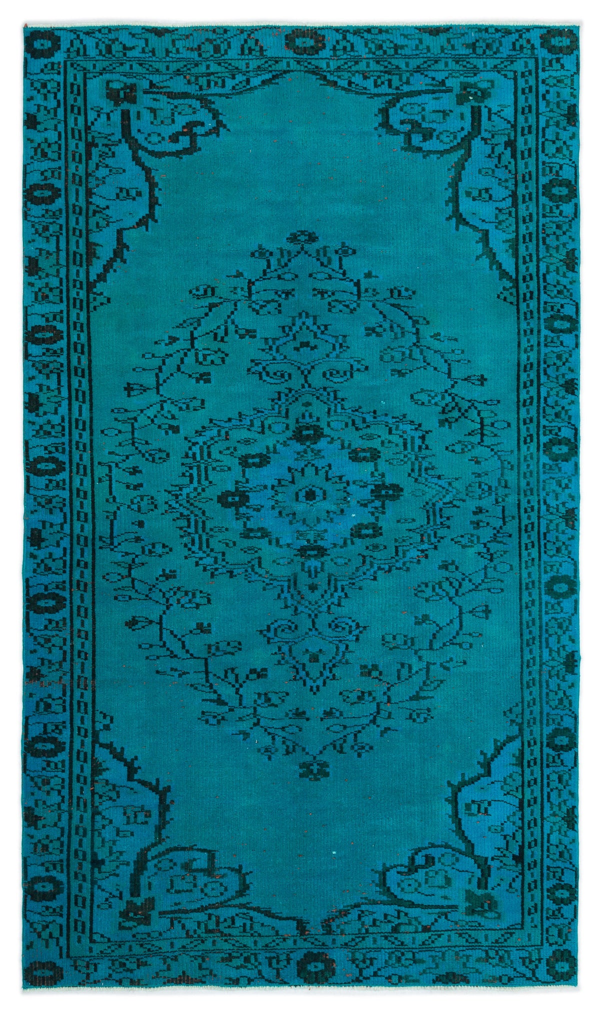 Turquoise  Over Dyed Vintage Rug 4&#39;5&#39;&#39; x 7&#39;4&#39;&#39; ft 135 x 224 cm