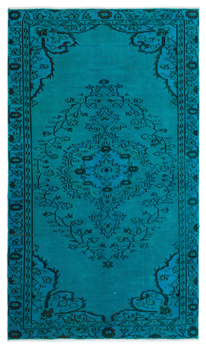 Turquoise  Over Dyed Vintage Rug 4'5'' x 7'4'' ft 135 x 224 cm