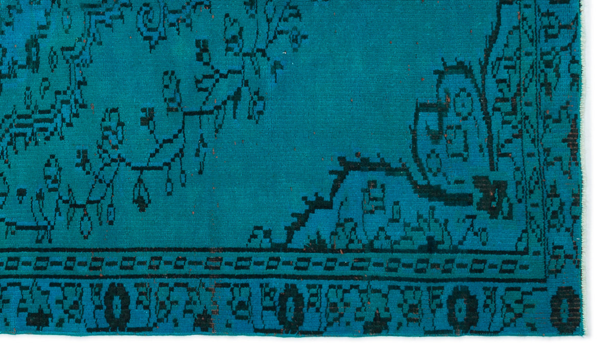 Turquoise  Over Dyed Vintage Rug 4&#39;5&#39;&#39; x 7&#39;4&#39;&#39; ft 135 x 224 cm