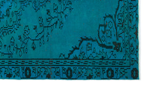 Turquoise  Over Dyed Vintage Rug 4'5'' x 7'4'' ft 135 x 224 cm