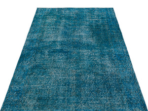 Turquoise  Over Dyed Vintage Rug 3'9'' x 6'10'' ft 115 x 208 cm