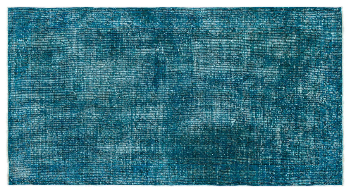 Turquoise  Over Dyed Vintage Rug 3&#39;9&#39;&#39; x 6&#39;10&#39;&#39; ft 115 x 208 cm
