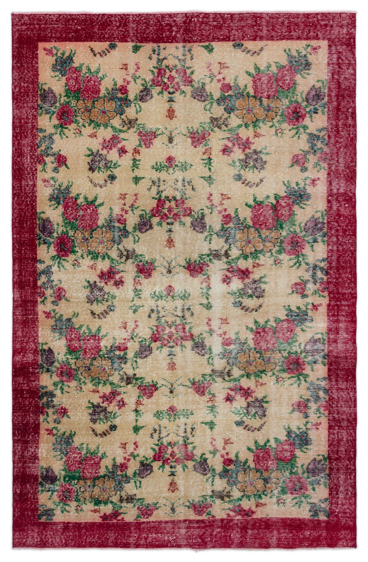 Red Over Dyed Vintage Rug 5&#39;1&#39;&#39; x 7&#39;11&#39;&#39; ft 156 x 241 cm