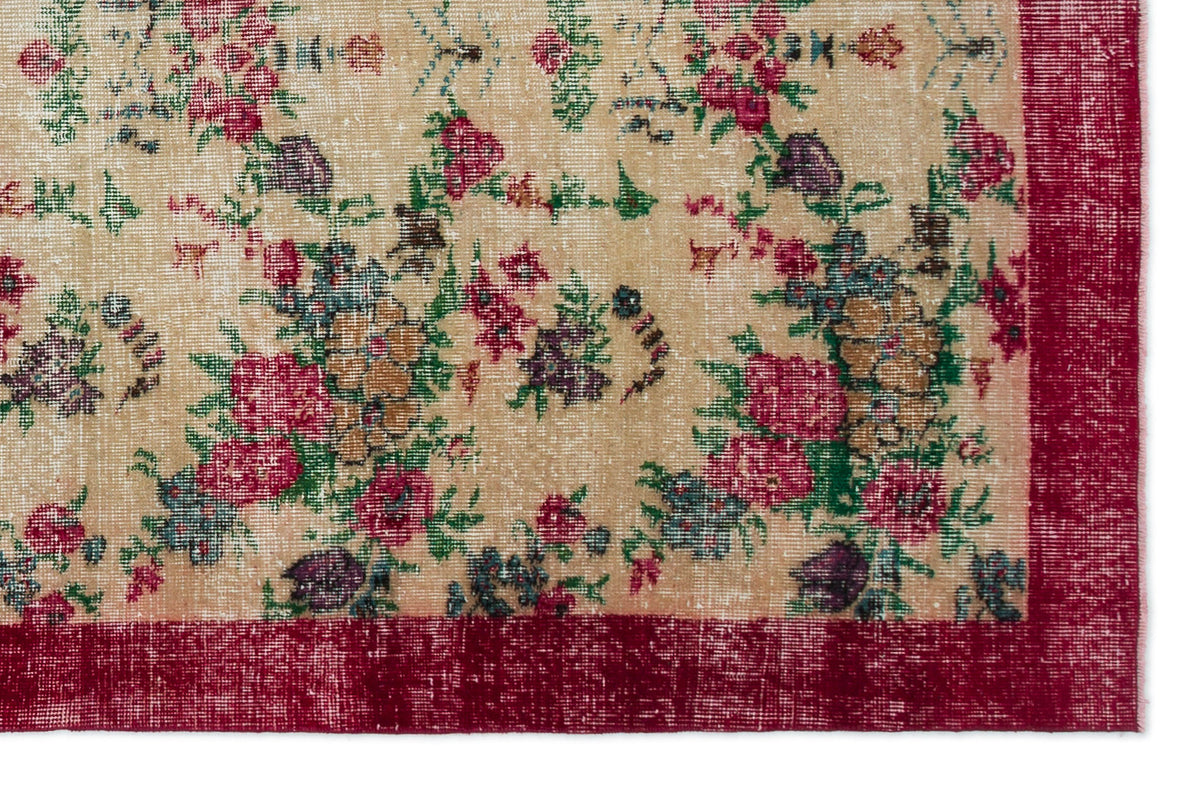 Red Over Dyed Vintage Rug 5&#39;1&#39;&#39; x 7&#39;11&#39;&#39; ft 156 x 241 cm