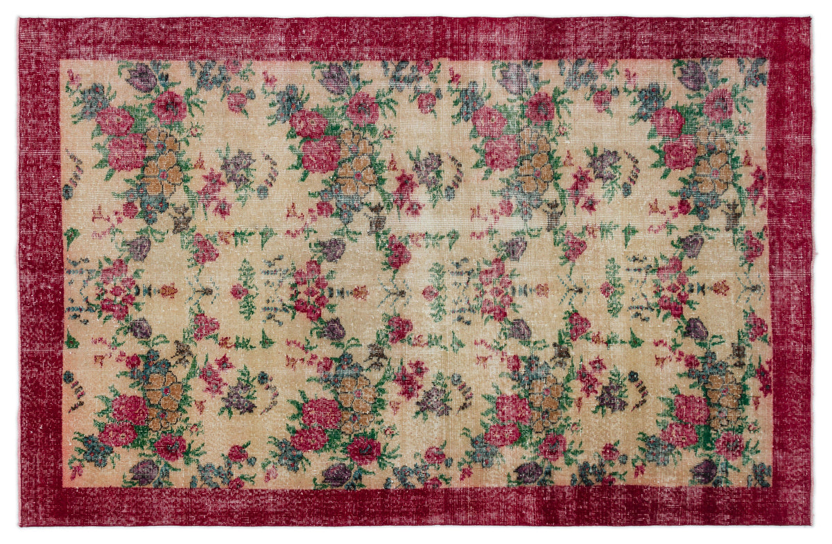 Red Over Dyed Vintage Rug 5&#39;1&#39;&#39; x 7&#39;11&#39;&#39; ft 156 x 241 cm
