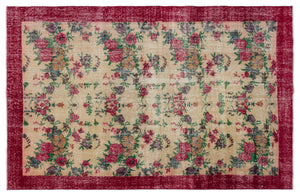 Red Over Dyed Vintage Rug 5'1'' x 7'11'' ft 156 x 241 cm