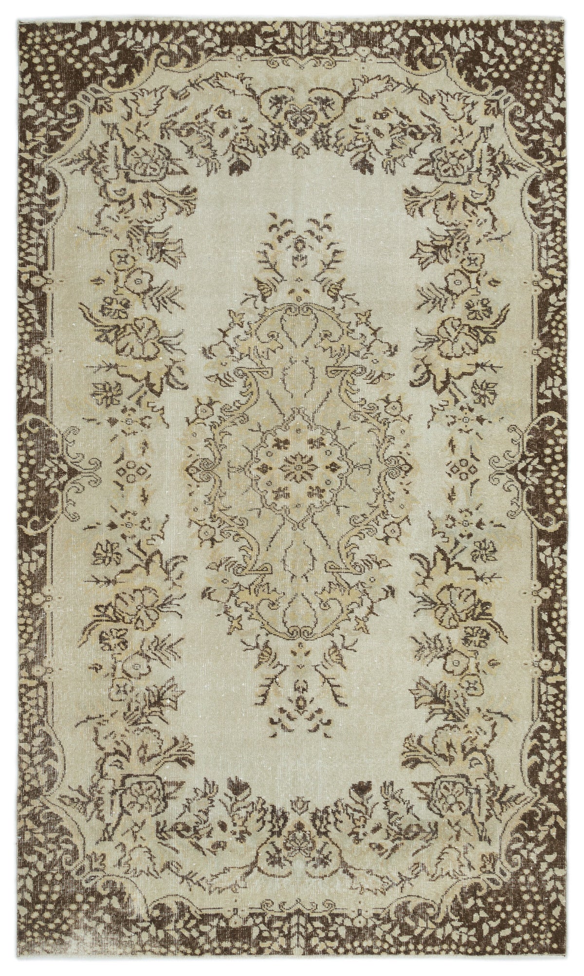 Beige Over Dyed Vintage Rug 5&#39;6&#39;&#39; x 9&#39;4&#39;&#39; ft 168 x 285 cm