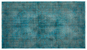 Turquoise  Over Dyed Vintage Rug 5'8'' x 9'11'' ft 172 x 301 cm