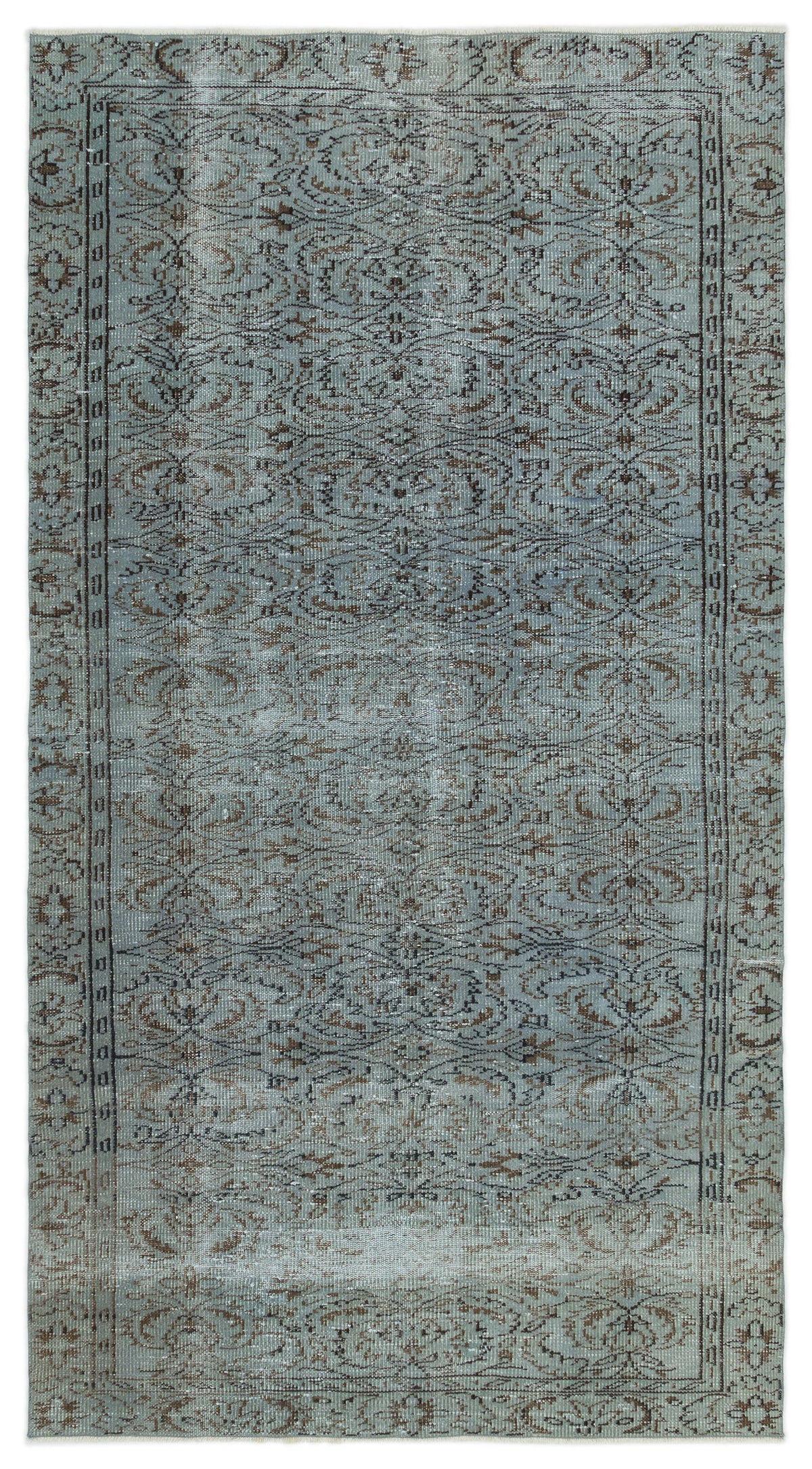 Gray Over Dyed Vintage Rug 4&#39;8&#39;&#39; x 8&#39;6&#39;&#39; ft 142 x 258 cm