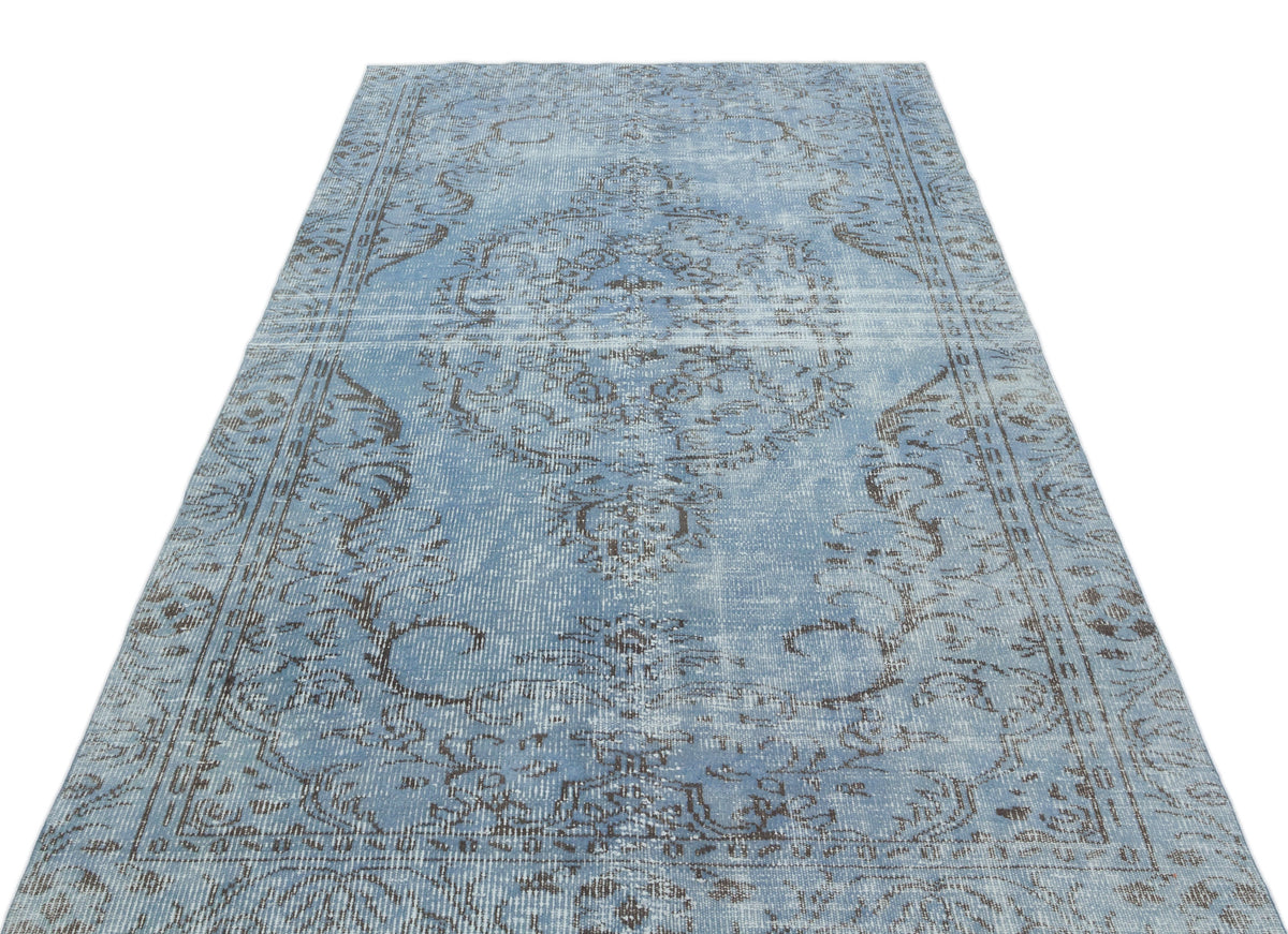 Blue Over Dyed Vintage Rug 4&#39;10&#39;&#39; x 8&#39;5&#39;&#39; ft 148 x 256 cm