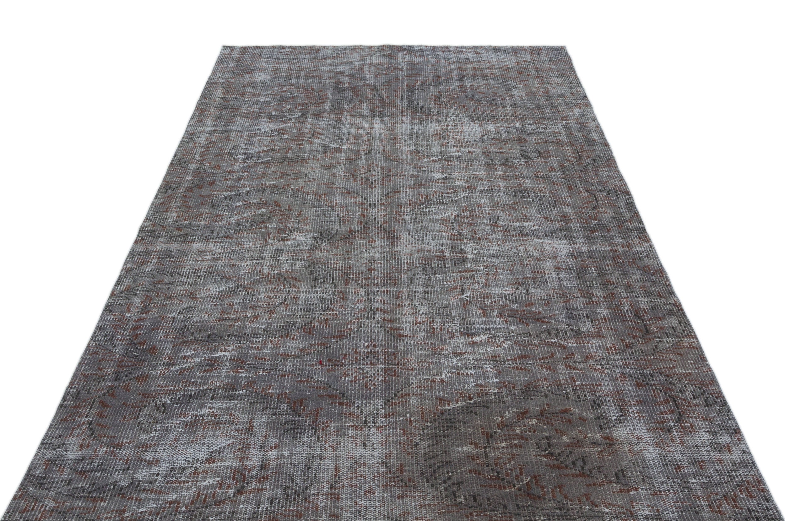Gray Over Dyed Vintage Rug 5'1'' x 9'5'' ft 154 x 286 cm