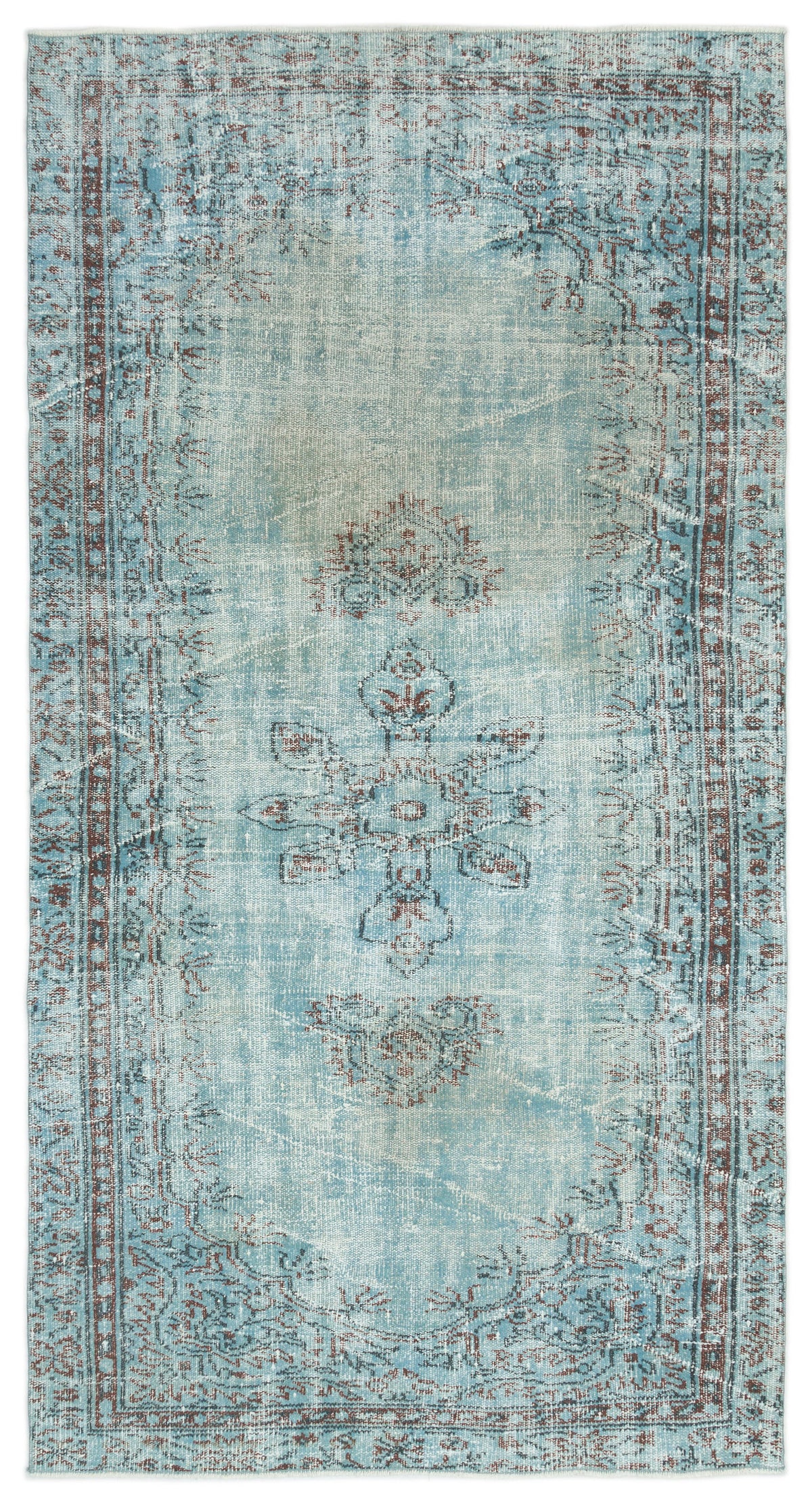 Blue Over Dyed Vintage Rug 4&#39;9&#39;&#39; x 8&#39;6&#39;&#39; ft 146 x 260 cm